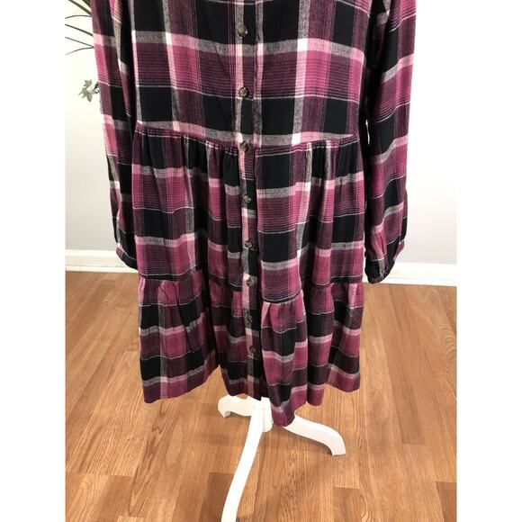 Time & True Women Flounce Tiers Dress XXL Boho Vacation Henley Neck Long Sleeve - Picture 3 of 13